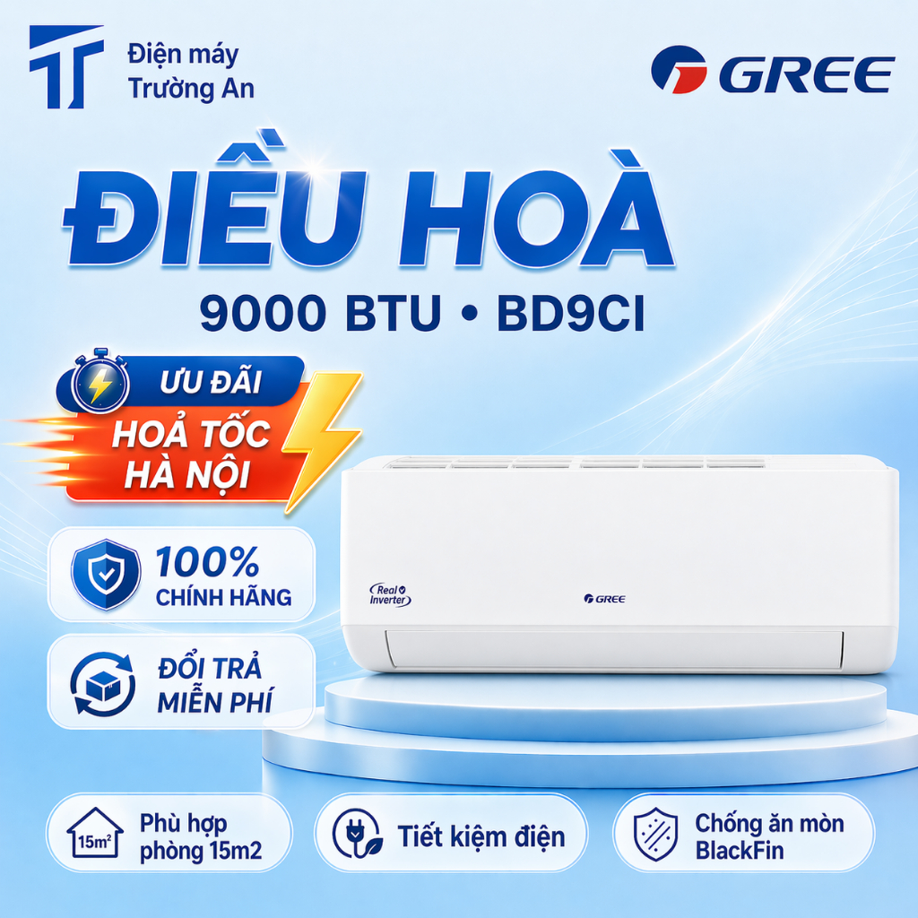 Điều hòa chống ăn mòn Gree 1 chiều inverter 9.000BTU BD9CI - CHÍNH HÃNG - BẢO HÀNH 3 NĂM TẠI NHÀ