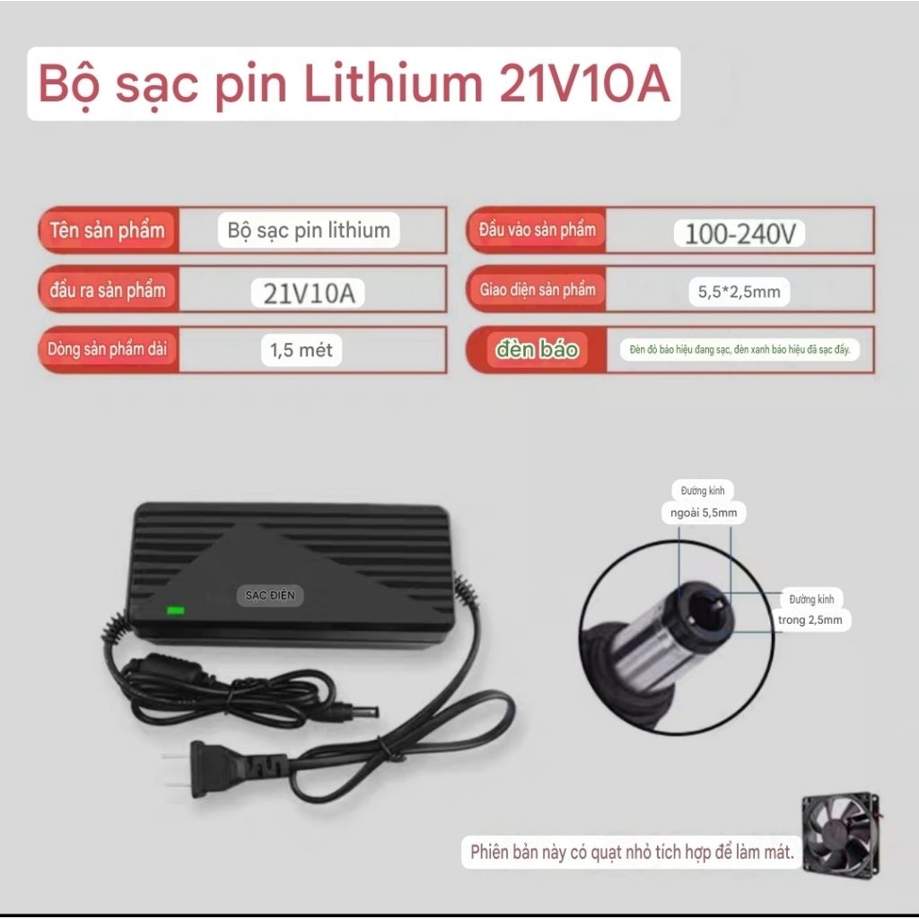 Cục sạc nhanh 21V 21V 10A 5A Chân 5.5mm phổ thông cho pin 5cell 10cell 15cell 20cell 30cell máy công