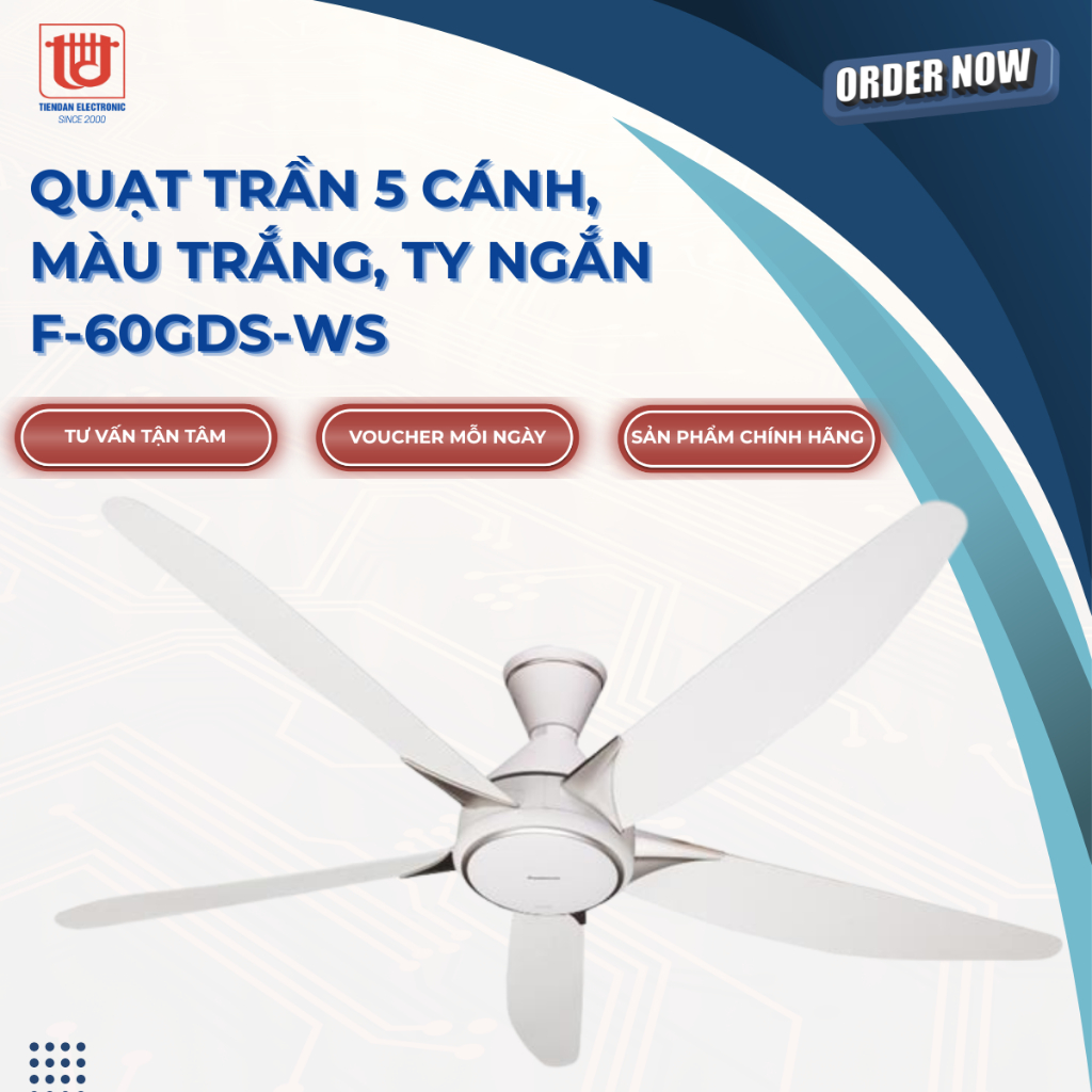 Panasonic Quạt Trần 5 Cánh Ty Ngắn F- 60GDS - WS Trắng