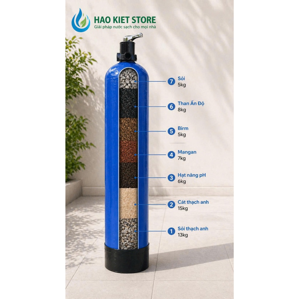 Cột lọc nước composite 1054 kèm vật liệu lọc và phụ kiện