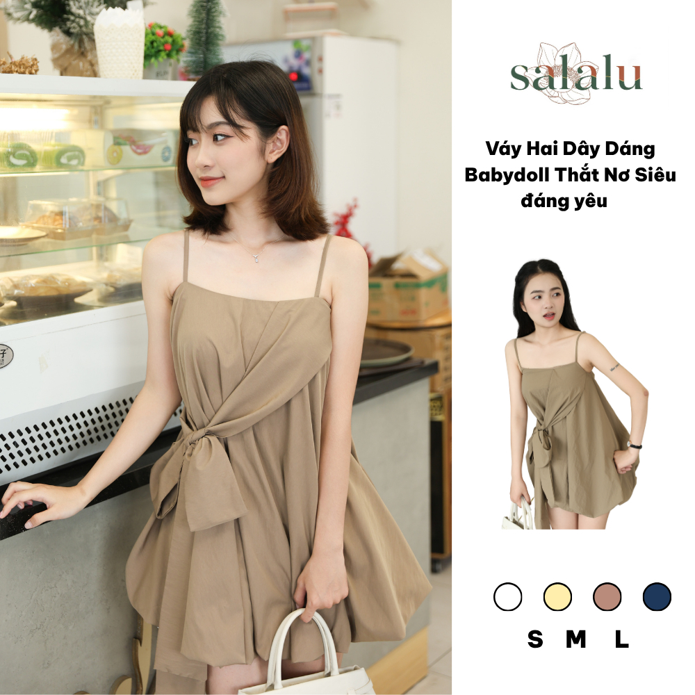 Salalu Váy Hai Dây Dáng Babydoll Thắt Nơ Siêu đáng yêu Mặc đi chơi, đi biển. | BigBuy360 - bigbuy360.vn