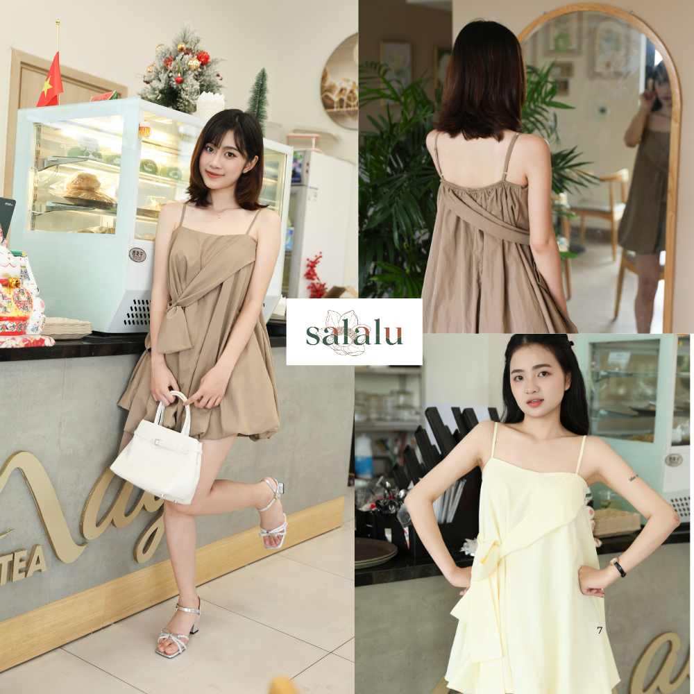 Salalu Váy Hai Dây Dáng Babydoll Thắt Nơ Siêu đáng yêu Mặc đi chơi, đi biển. | BigBuy360 - bigbuy360.vn
