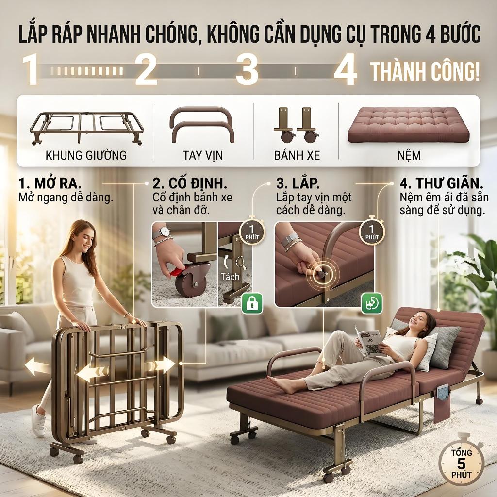 ALVIN Giường gấp gọn Giờ nghỉ trưa tại văn phòng chăm sóc bệnh nhân tại bệnh viện Tiết kiệm không gian | BigBuy360 - bigbuy360.vn