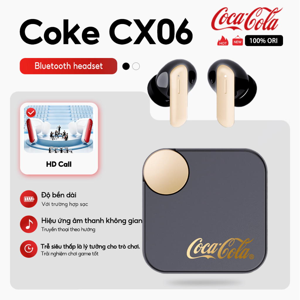 Coca-Cola CX06 Retro True Wireless Earbuds, In-Ear Bluetooth Headphones with Mic, Surround Sound Hea