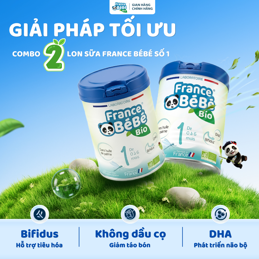 Combo 2 Sữa bột hữu cơ France BeBe Bio 1 (0-6 month) giúp dễ tiêu hóa, 400g/800g