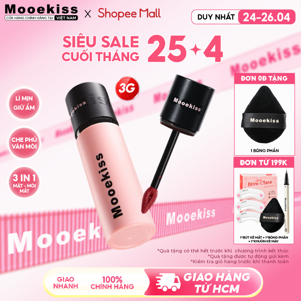 Son lì Mooekiss kết cấu lì mềm mại dưỡng ẩm nhẹ thoáng khí hiệu ứng trang điểm lâu trôi V01 3g | BigBuy360 - bigbuy360.vn