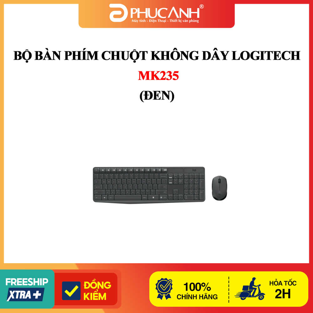 Bộ bàn phím chuột không dây Logitech MK235 (Đen)