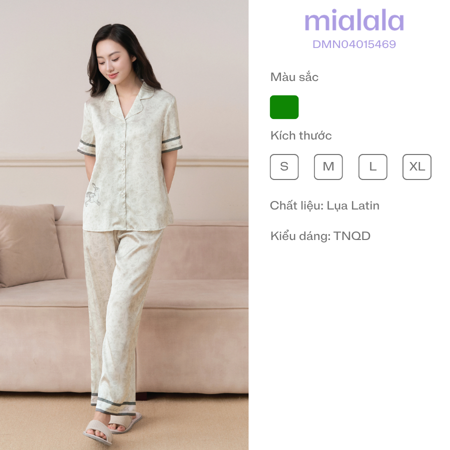 Đồ mặc nhà lụa cổ điển Mialala 5469 phiên bản cúc trắng họa tiết con thỏ | BigBuy360 - bigbuy360.vn