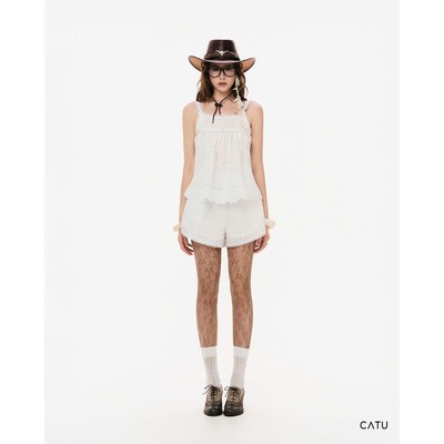 TUBYCATU Set Elora Áo 2 Dây Babydoll + Quần Short Thêu Hoa Chất Mềm Mại Nữ Tính