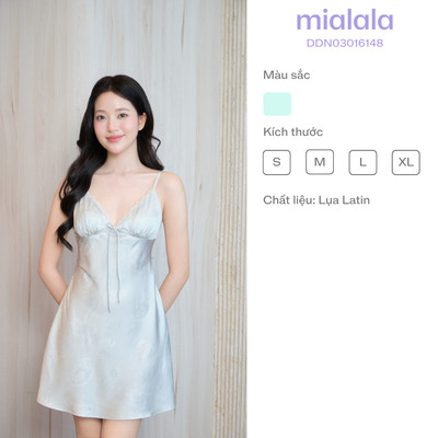 Mialala Váy Ngủ 2 Dây 6148 Chất Liệu Lụa Mềm Mịn Có Mút Ngực Màu Xanh Min Thiết Kế Form Ôm Vừa
