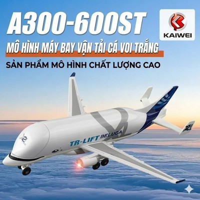 Đồ chơi mô hình máy bay cá voi trắng Beluga A300 KAVY thân hợp kim có nhạc đèn mở khoang đầu có phụ kiện
