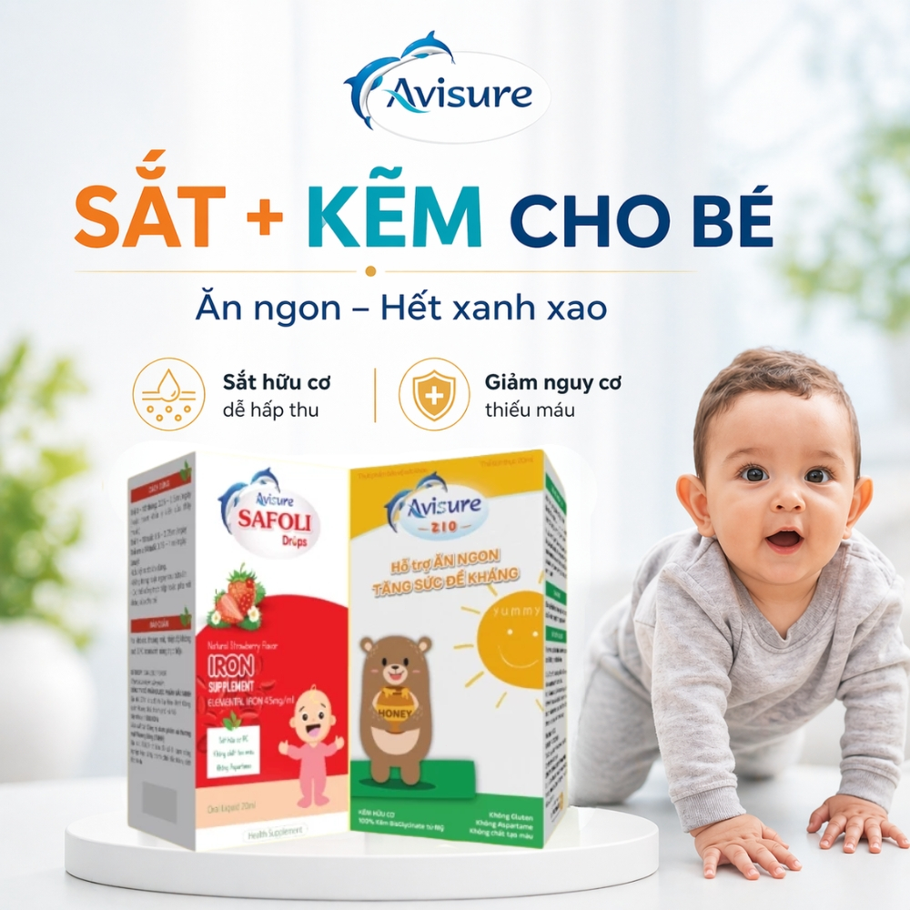 Sắt Kẽm Sinh Học Cho Bé, Bộ ba Avisure D3MK7 - Safoli Drop - ZiO bổ sung D3K2 Tinh Khiết