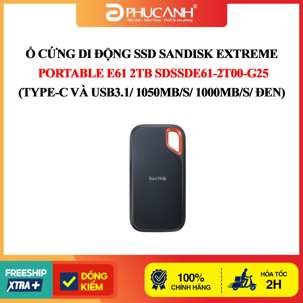 Ổ cứng di động SSD Sandisk Extreme Portable E61 2Tb SDSSDE61-2T00-G25