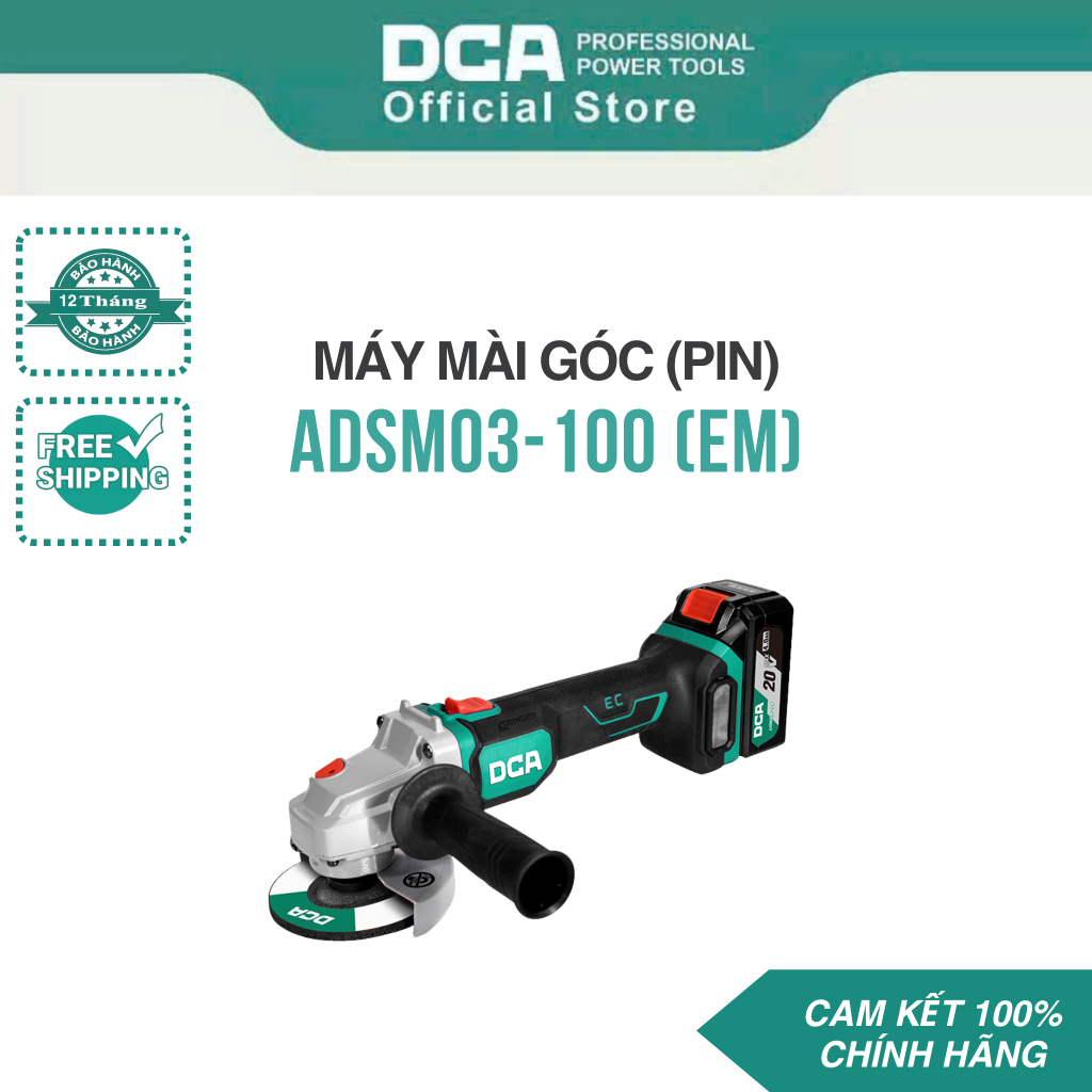 DCA Máy Mài Góc Không Chổi Than Không Dây ADSM03-100 (Type EM) - Hàng Phân Phối Chính Hãng