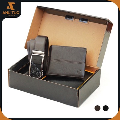 Combo Lịch Lãm Thắt lưng MIT4-69 và Ví MIN-15, chất da bò Ý mềm mại, sang trọng, kèm hộp đựng làm quà, Anh Tho Leather