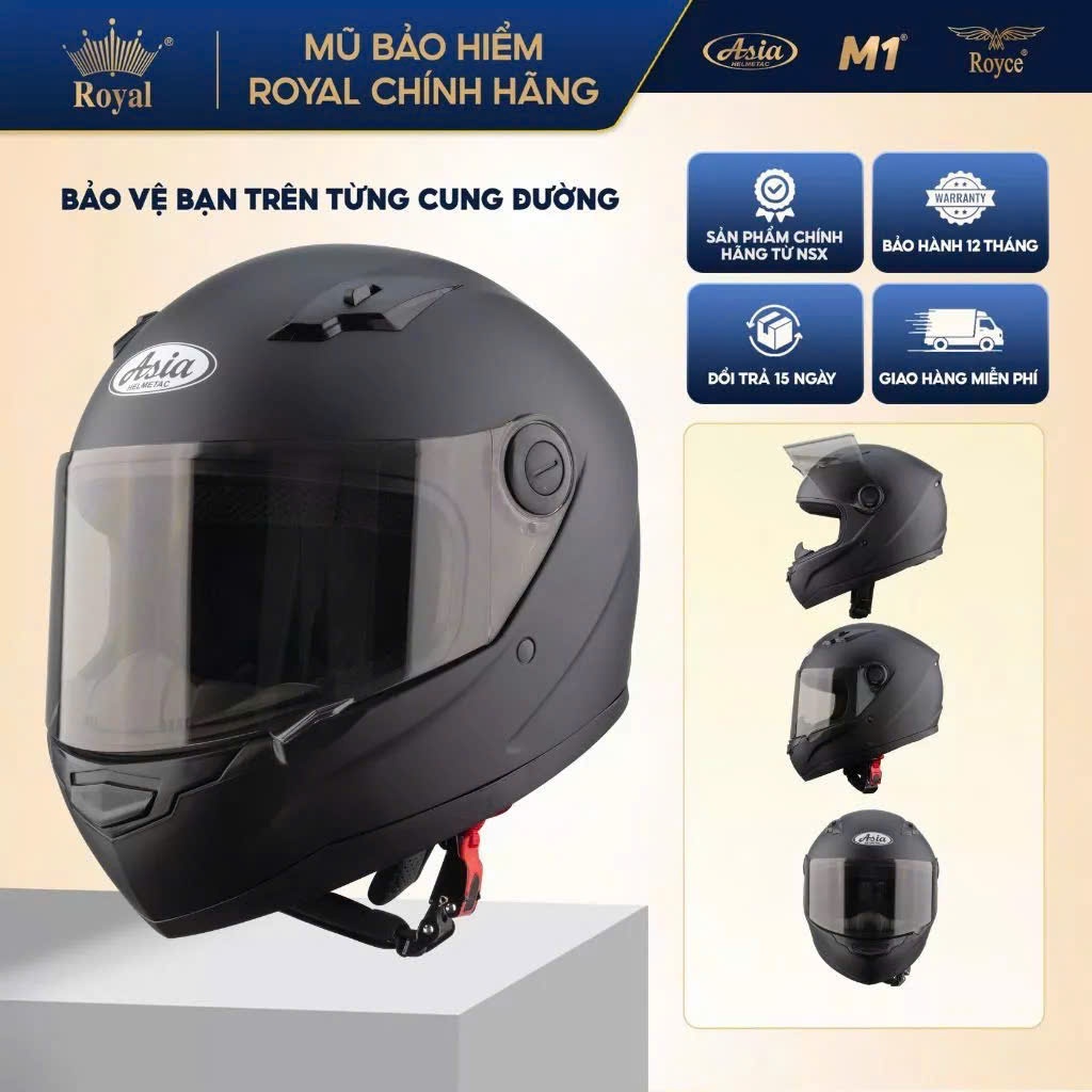 Mũ bảo hiểm Asia MT136 đen nhám kính khói