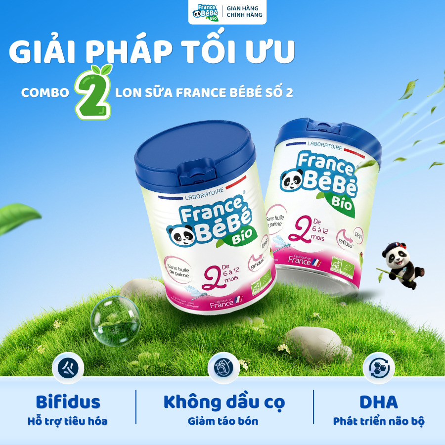 Combo 2 Sữa bột hữu cơ France BeBe Bio 2 (6-12 month), giúp dễ tiêu hóa, hấp thu, 400g/800g