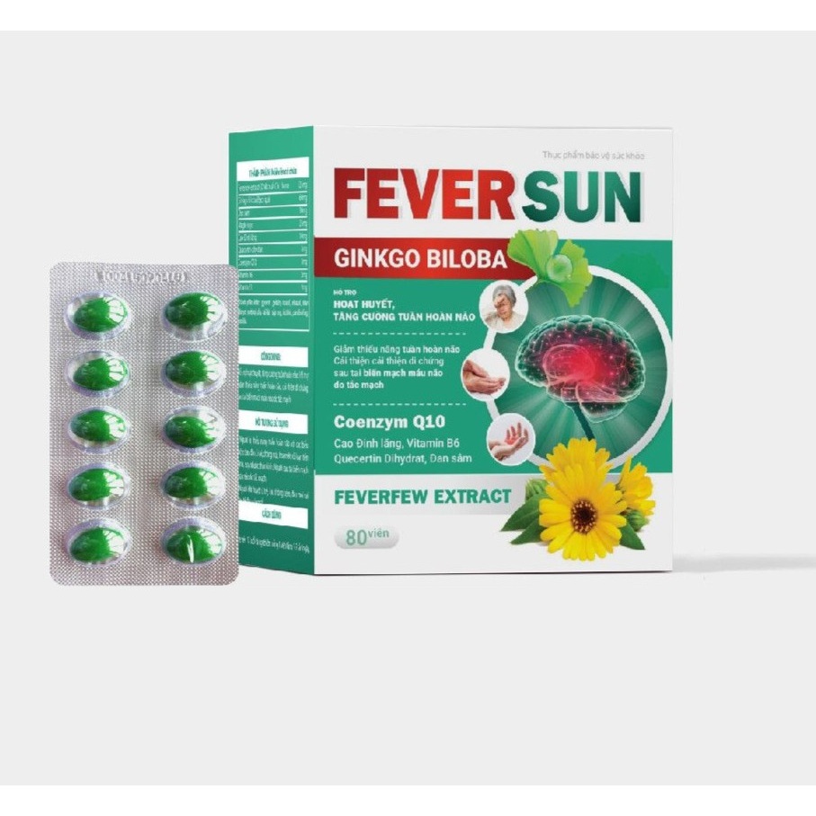 FEVER SUN-Ginkgo Biloba-Hỗ trợ hoạt huyết, tăng cường tuần hoàn não, giảm hoa mắt, chóng mặt-Hộp 80
