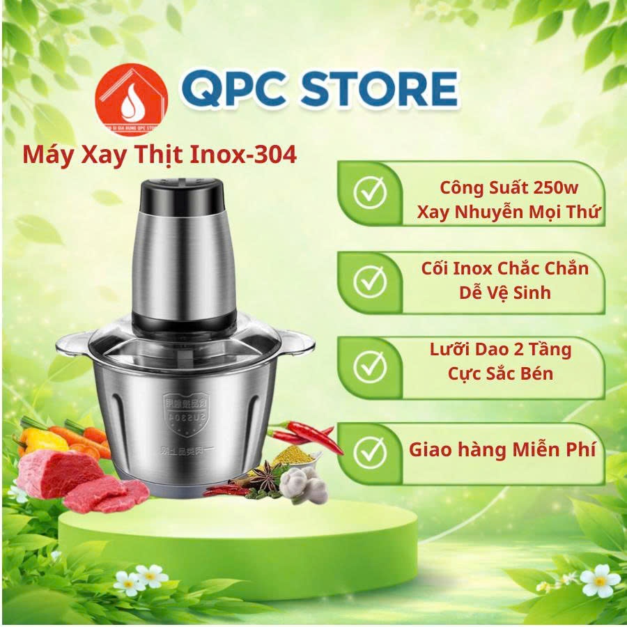 Máy Xay Thịt Đa Năng Cối Inox 2L 304, 4 Lưỡi Dao Thép Không Gỉ, Say Sinh Tố Thịt, Cá, Cua, Rau củ,Hoa Quả