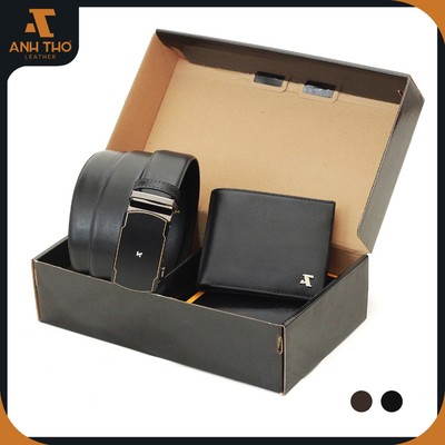 Combo Phong Cách với Thắt lưng MNT4-24 và Ví EMO ngang cùng chất da Nappa mềm mại, kèm hộp đựng làm quà, Anh Tho Leather