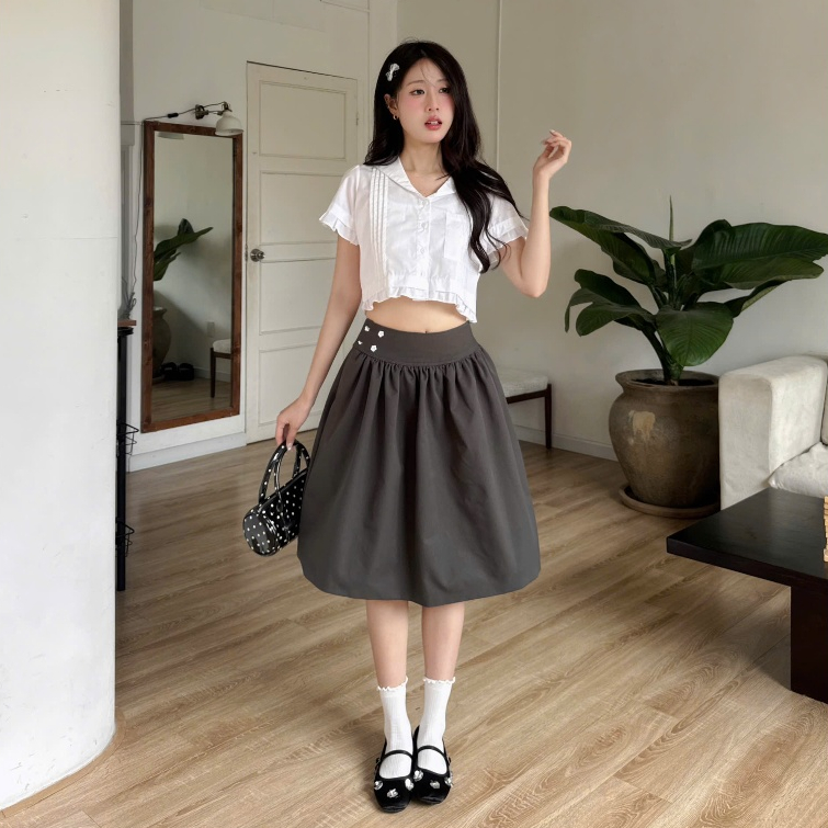 NAVIE - Chân váy dài Kaki ELLY phối cúc hoa thời trang nữ