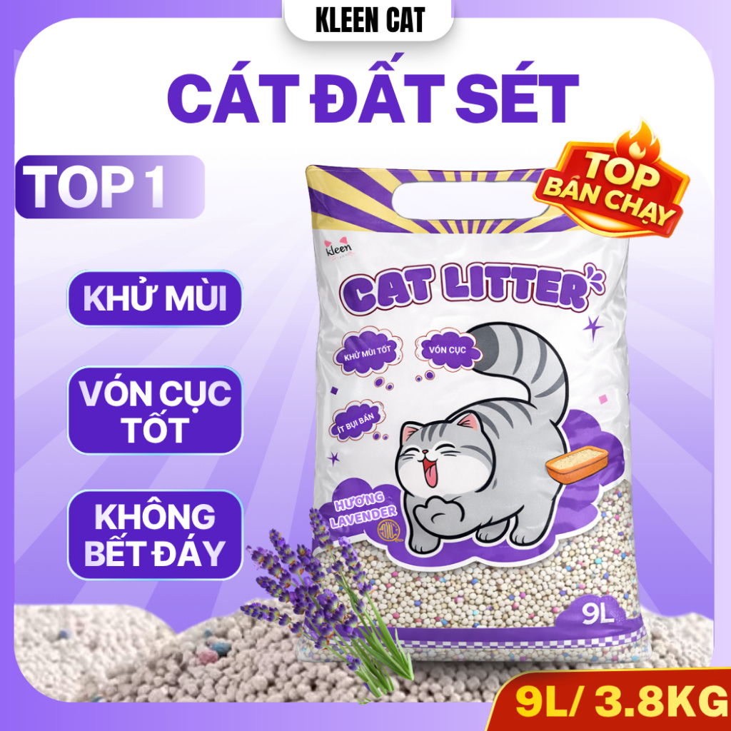 Cát Vệ Sinh Cho Mèo Premium Cat Litter Kleen, Cát Mèo Siêu Vón Cục túi 9L - CM01
