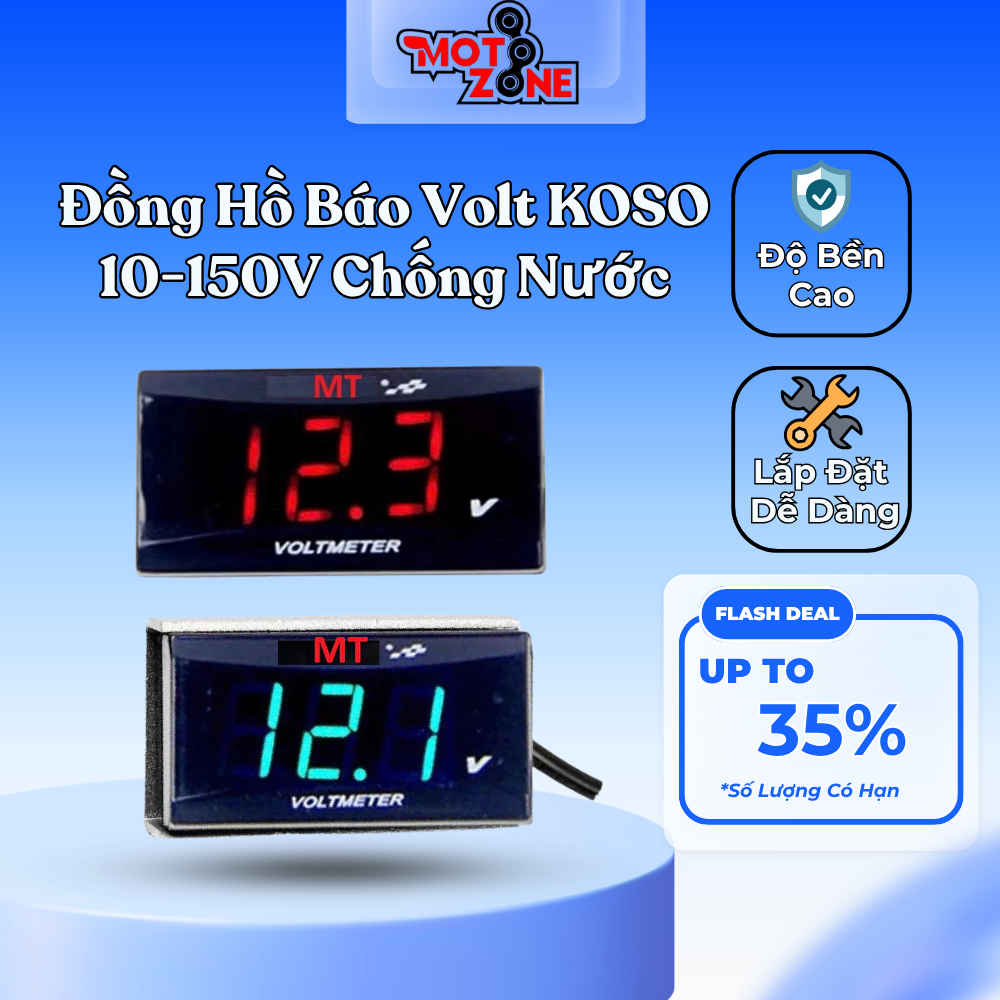 Đồng hồ báo volt Koso V1 10-150V Chống nước IP67, hàng đẹp đo chính xác