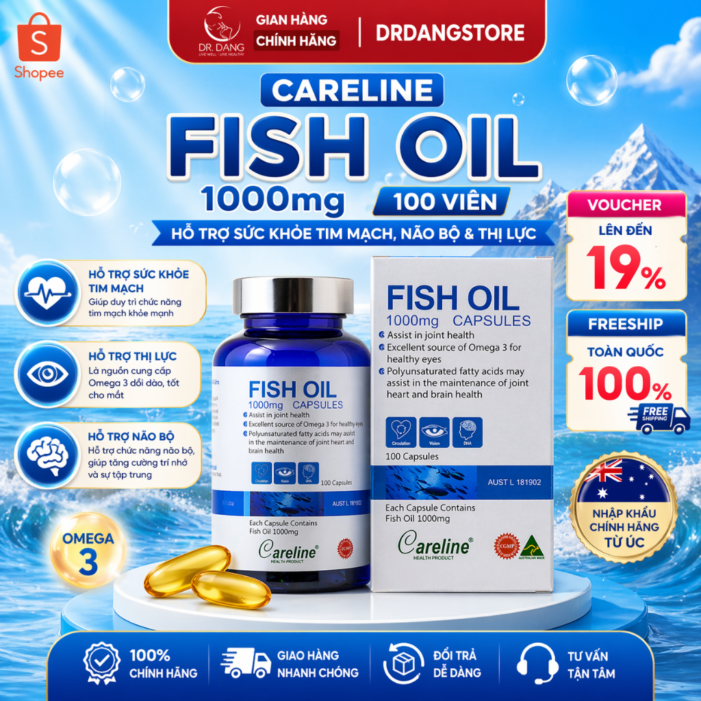Viên uống DHA Cho Bà Bầu Từ Cá Hồi Đại Dương Careline Fish Oil (Lọ 100 viên)