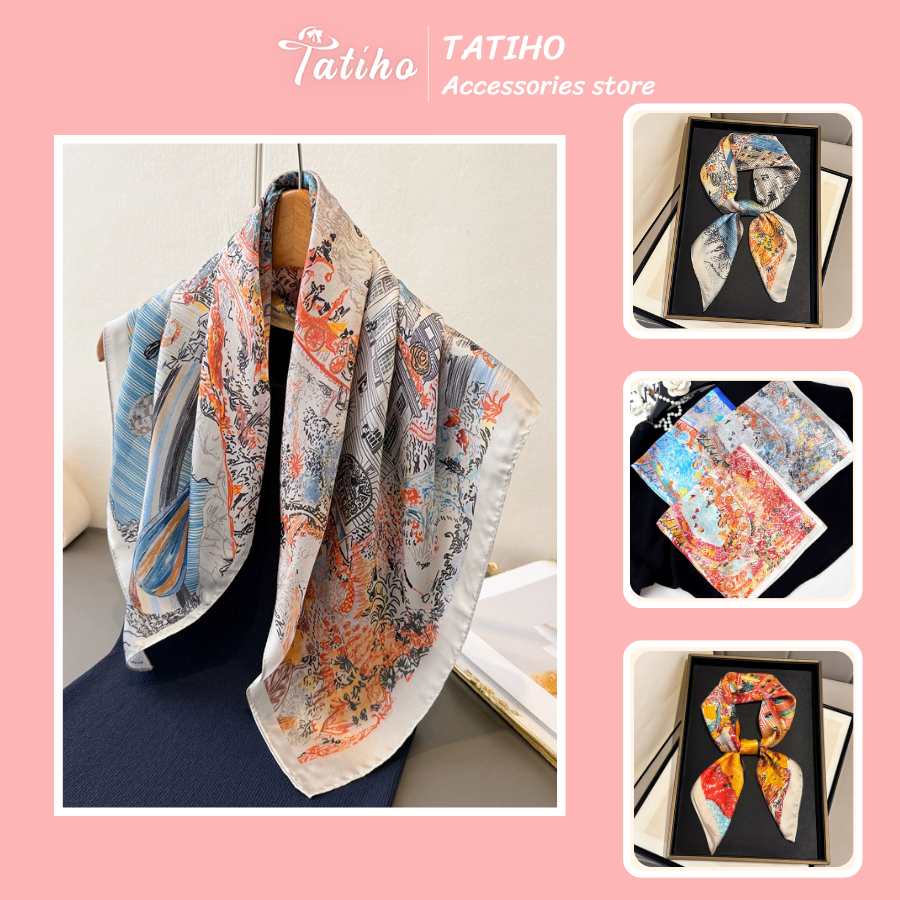 Khăn Lụa Nữ Họa Tiết Tinh Tế – Mềm Nhẹ Thoải Mái – Tông Màu Bắt Mắt – Du Lịch – Che Nắng – Chụp Ảnh 