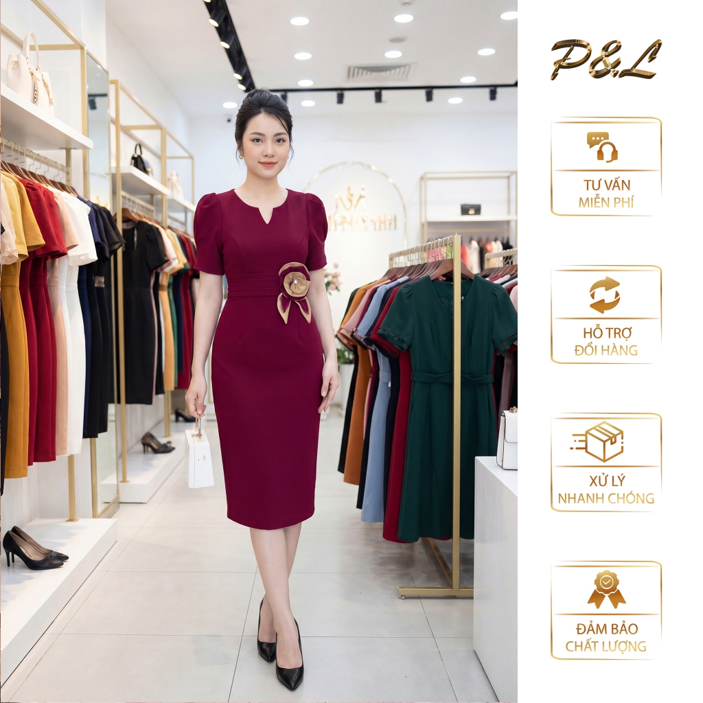 Váy Đầm Dự Tiệc Trung Niên BigSize Đi Cưới Thiết Kế Cao Cấp Đầm Đi Tiệc Ôm Cổ Giọt Nước Bông Eo PL05