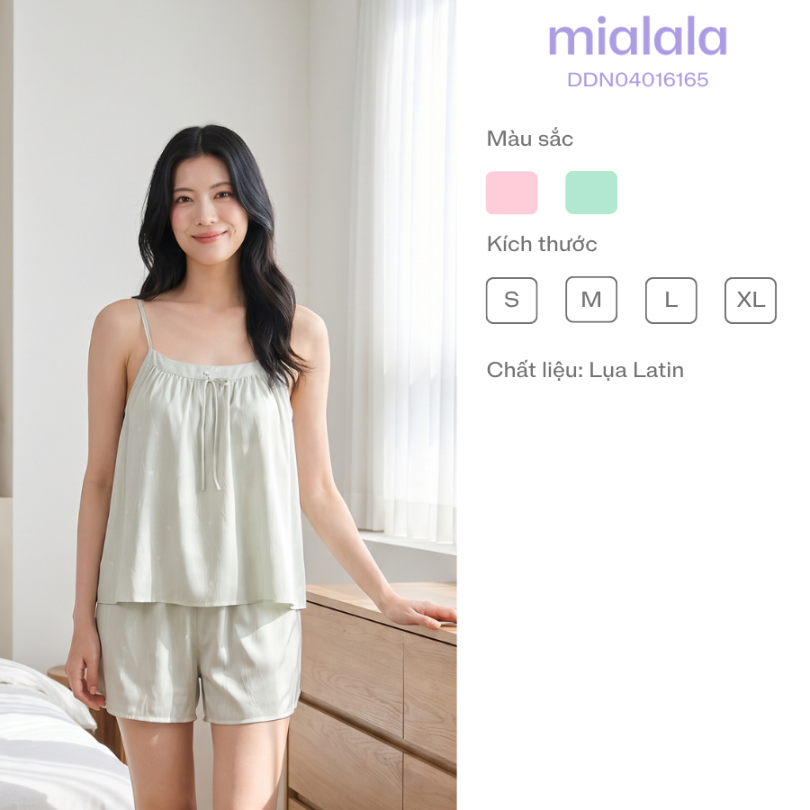 Mialala Đồ Ngủ 2 Dây Chất Liệu Lụa Latin Mềm Mát 6165 Áo Cổ Nhún Quần Cạp Chun Túi Họa Tiết Tim Dây | BigBuy360 - bigbuy360.vn
