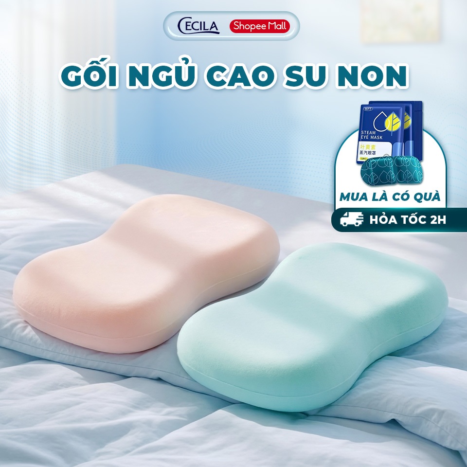 Gối cao su non CECILA thiết kế bụng mèo, chống đau mỏi cổ vai gáy, hỗ trợ ngủ ngon giấc