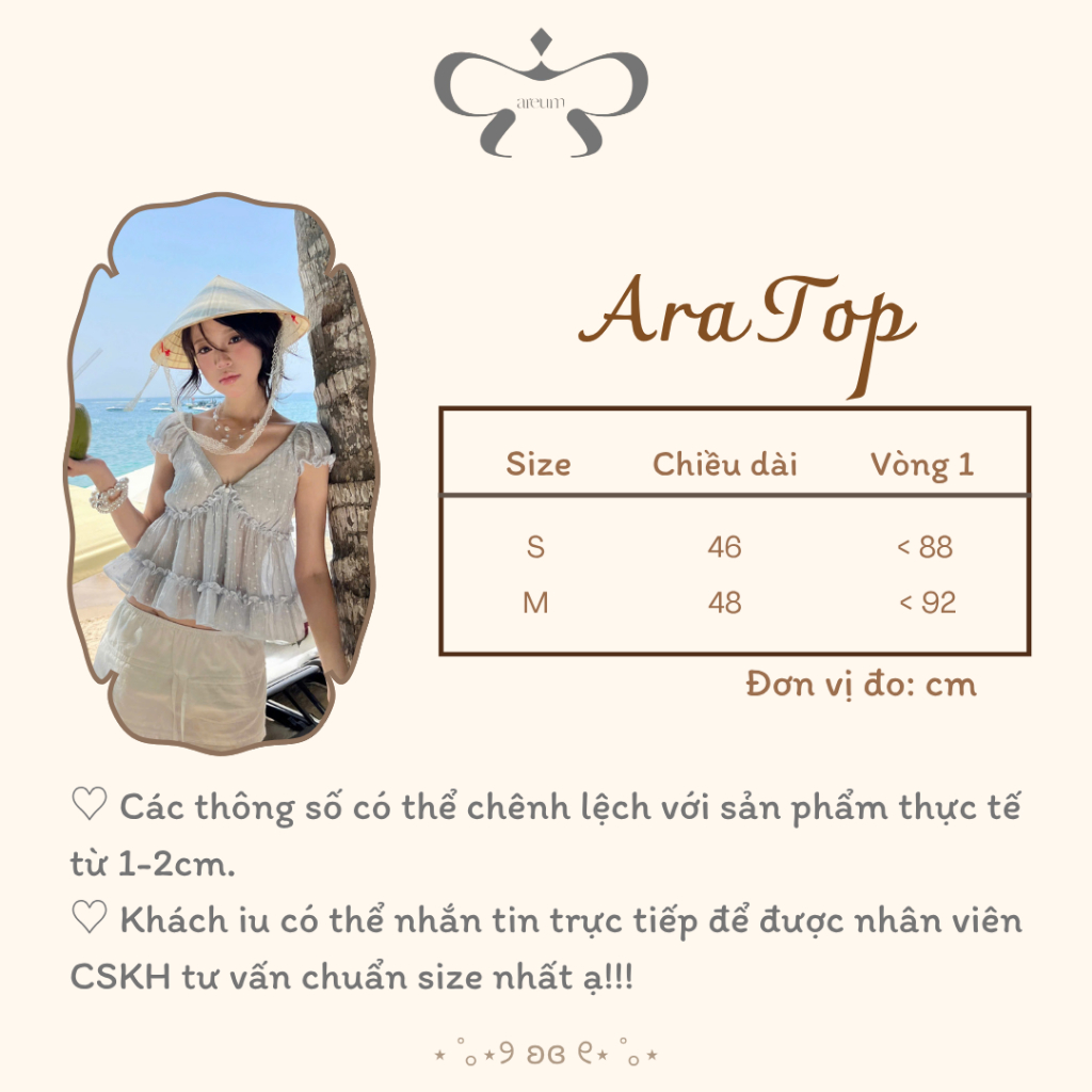 AREUM Áo kiểu nữ ARA TOP cổ V tay bèo vải tơ nhăn | BigBuy360 - bigbuy360.vn