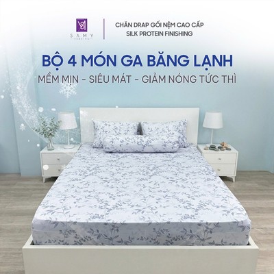 Bộ 4 Món Ga Băng Lạnh SAMY BEDDING Mềm Mịn Siêu Mát Lạnh Giảm Nóng Tức Thì