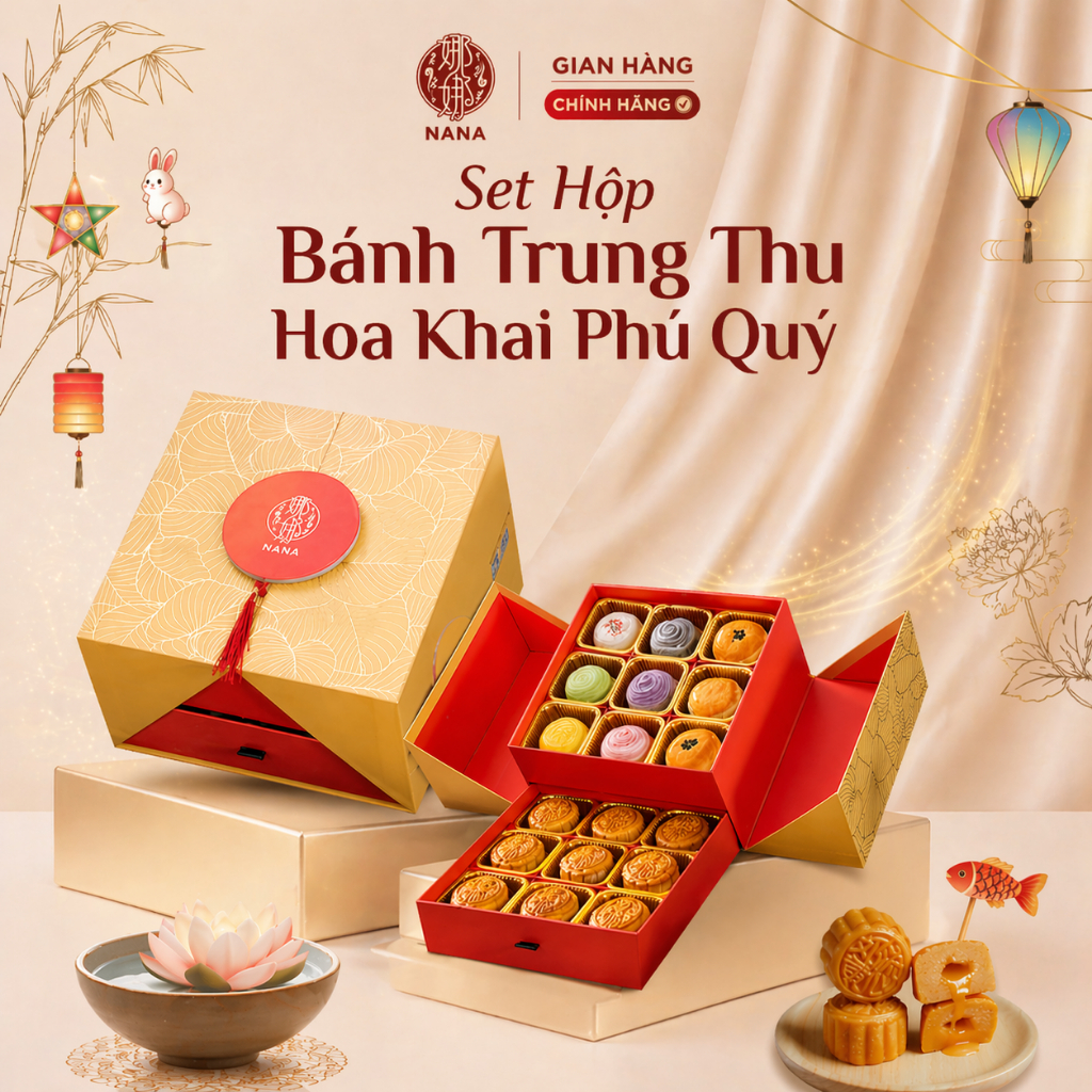 Set Hộp Bánh Trung Thu Hoa Khai Phú Quý Hộp 18 Bánh Mix Vị - Nana Hồng Phát