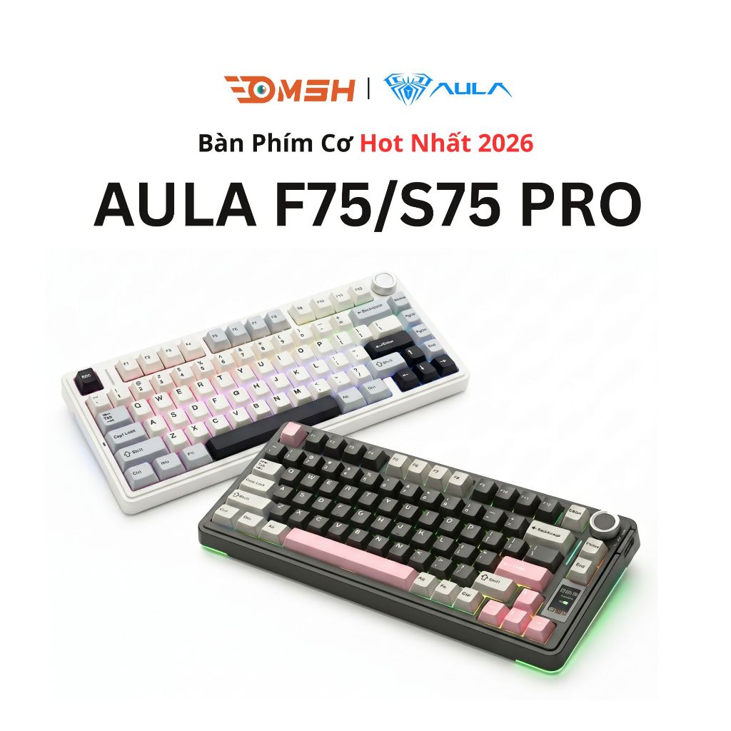 Bàn phím cơ Aula F75 / S75 Pro - 3 mode kết nối - Màn hình LCD - Gasket Mount cao cấp
