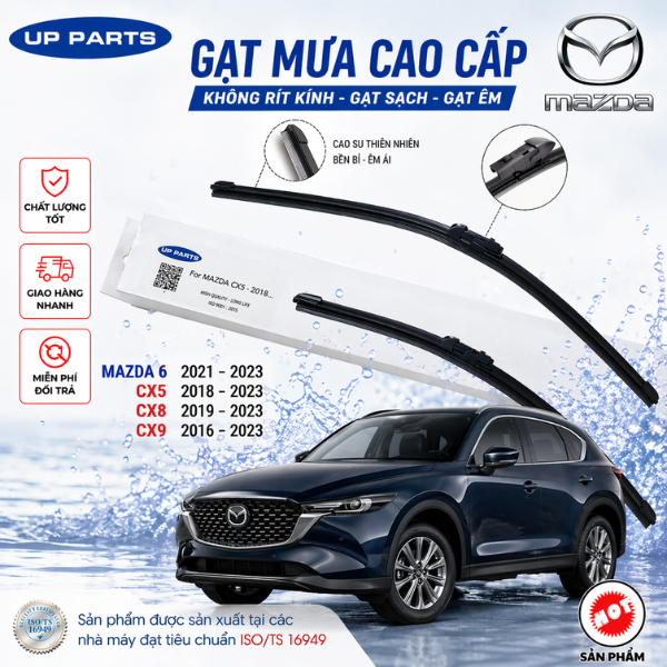 Gạt mưa ô tô Mazda 6 (2020-2022), CX5 (2018-2022), CX8 (2019-2022), CX9 (2016-2022) CHÂN BẤM Silicon