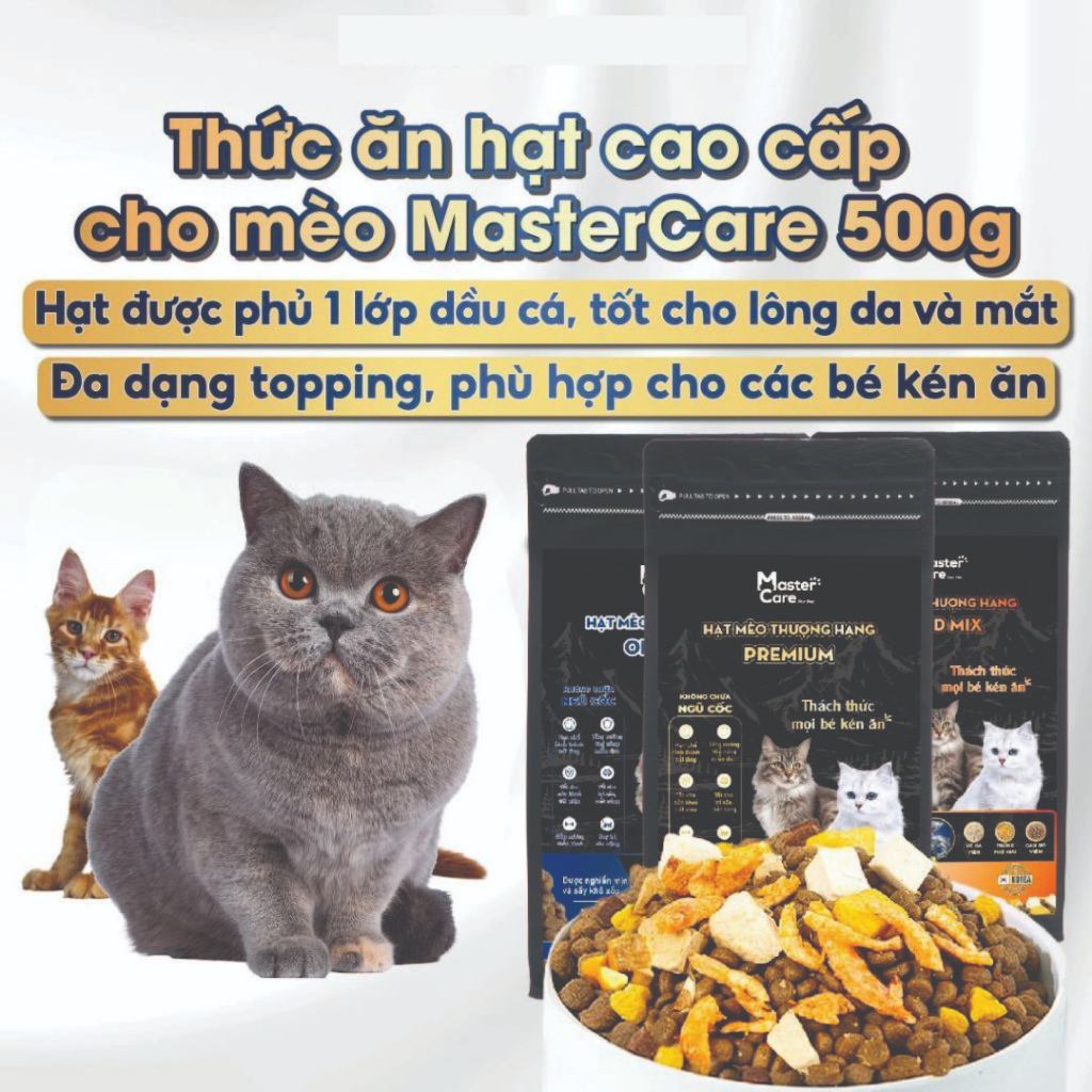 Hạt Cho Mèo Mix Thịt Sấy Khô Dinh Dưỡng – Thức Ăn Hạt Thơm Ngon, Giàu Đạm, Mèo Mê Ăn MasterCare