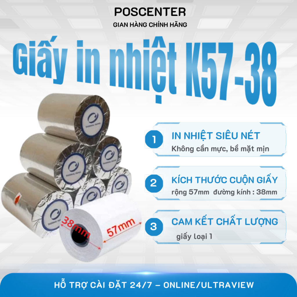Giấy In Hóa Đơn K57x38 (K58x38) - Giấy In Nhiệt Cho Máy POS, Máy In Cầm Tay Bluetooth, Máy Quẹt Thẻ