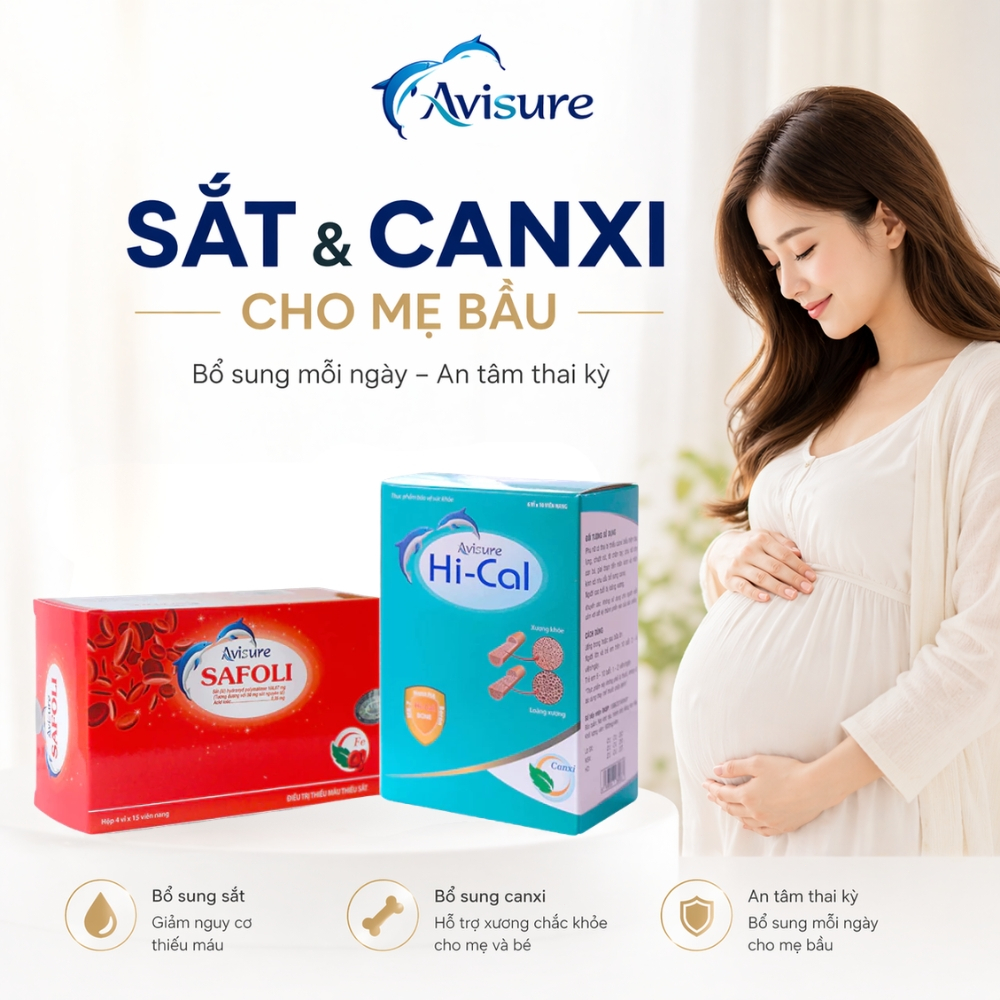 Sắt Hữu Cơ Avisure Safoli và Canxi Avisure Hical Chính Hãng Cho Phụ Nữ Mang Thai và Cho Con Bú