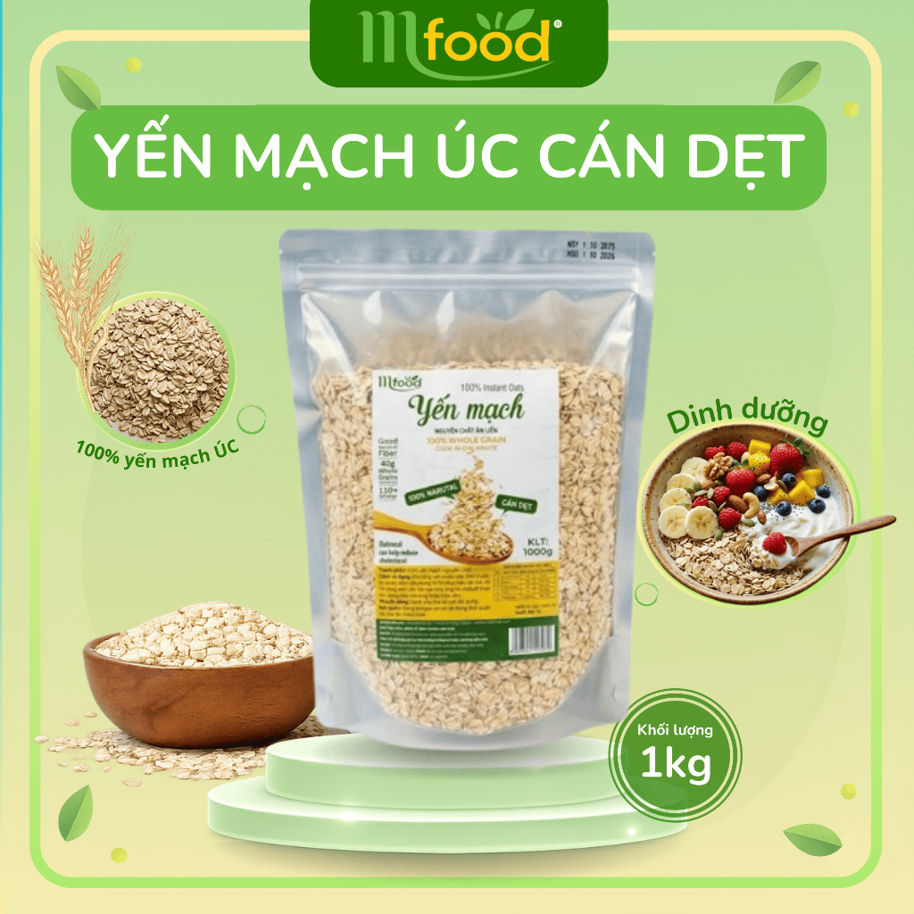 Yến Mạch Nhập Khẩu Úc Cao Cấp MFOOD – Cán Dẹt Tự Nhiên, Ăn Kiêng Giảm Cân Hiệu Quả - Túi 1000g
