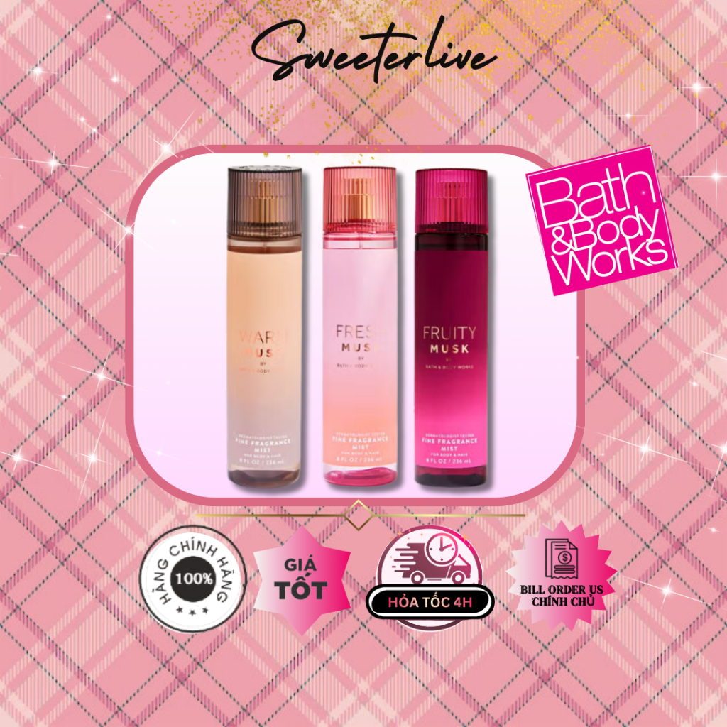 MUSK COLLECTION WARM MUSK FRESH MUSK FRUITY MUSK (Bill US) - Xịt thơm BATH & BODY WORKS