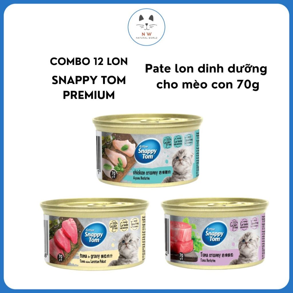 Pate lon Snappy Tom Premium cho mèo con 70g (12 lon)