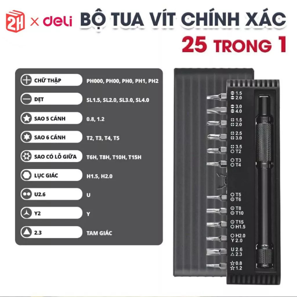 Bộ Tua Vít Đa Năng DELI 25 Chi Tiết Đa Năng - Tiện Lợi, Đầu Vít Từ TÍnh Dễ Sử Dụng (DL240025B) Tools