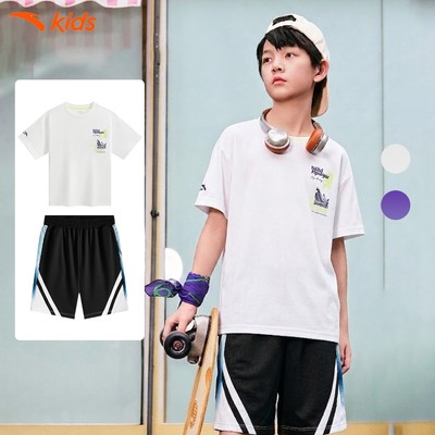 [VC 100K] Áo phông + quần short ngắn thời trang thể thao bé trai size 130-170 Anta Kids Wildplayer 3525B8133
