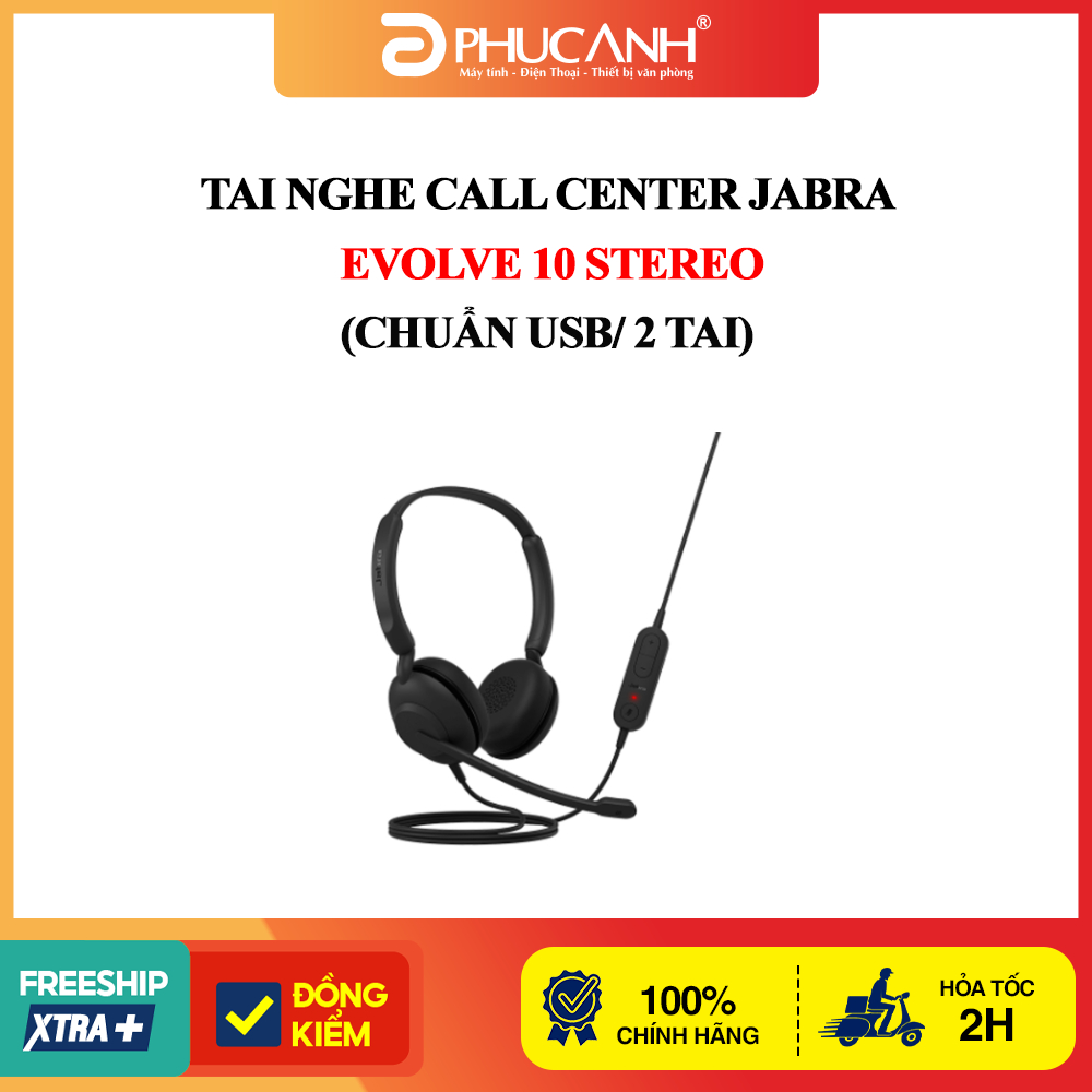 Tai nghe call center Jabra Evolve 10 Stereo (chuẩn USB, 2 tai)