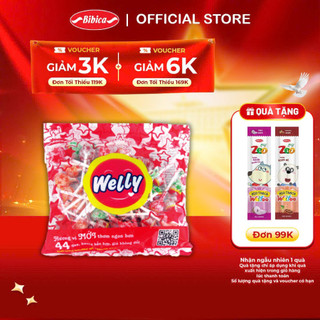 Kẹo mút welly cam, dâu, ổi, cola bibica 396g