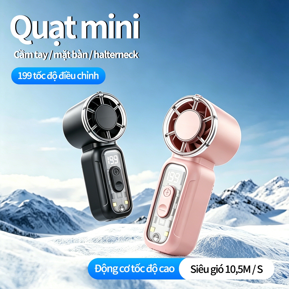 quạt cầm tay quạt mini DF97 1800mAh Thời lượng pin 2-4h Màn hình hiển thị LED Đèn pin quạt tích điện