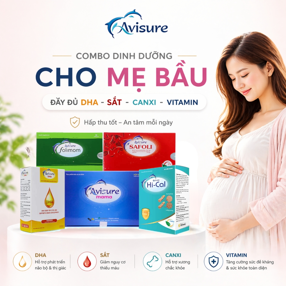 Combo Canxi DHA Sắt Acid Folic cho bà bầu Avisure Mama - Hical