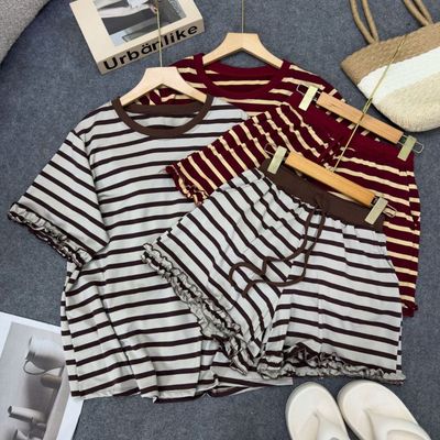Đồ Bộ Bigsize Nữ Áo Phông Rộng Kẻ Sọc Phối Quần Short Mặc Mát Mùa Hè Cho Chubby SET870